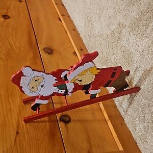 Vintage House Of Lloyd Christmas Up the Ladder Wood Santa Claus & Elf Climbing